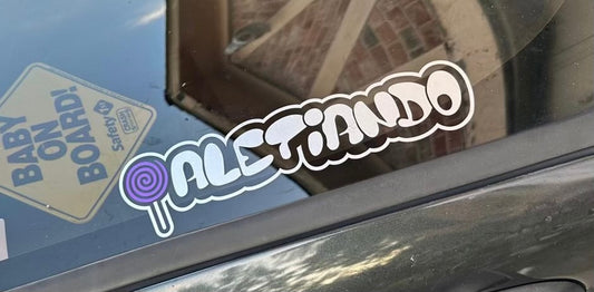 Purple/silver letters decal